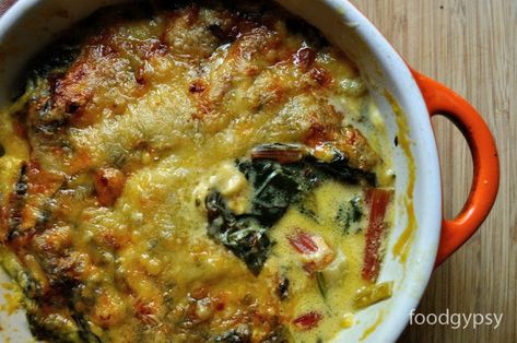 Swiss Chard au Gratin, Leafy Greens The French Way - Food Gypsy | Easy, Delicious Recipes for Your Busy Life. Swiss Chard Casserole, Swiss Chard Gratin, Cooking Swiss Chard, Swiss Chard Recipes, Au Gratin Recipes, Recipes Vegetables, Chard Recipes, Asiago Cheese, Kale And Spinach