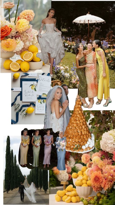 Italian wedding themes, lemon wedding theme, pastel wedding guest dress, lemon table decor, destination wedding Portofino Wedding Theme, Italian Themed Wedding Dress, Italian Garden Wedding Theme, Wedding Theme Pastel, Sicilian Theme Wedding, Italian Wedding Color Palette, La Dolce Vita Wedding Theme, Colorful Italian Wedding, Lemon Wedding Theme