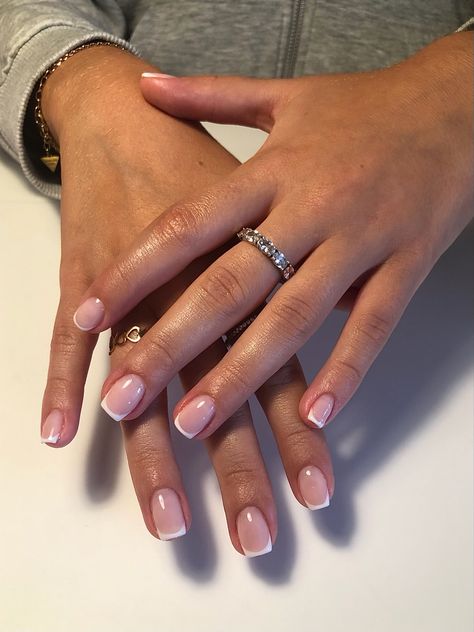 French Tip Nails Not Acrylic, French Nails Gel Short, French Squoval Nails, Biab French Nails, Short Biab Nails French, Gel French Tip On Natural Nails, French Nails Biab, French Nails On Natural Nail, Natural Nail French Manicure