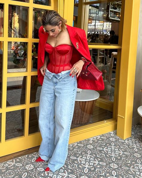 Mariela Espinal | #ootd for two event in Philly 📍 First Event- @flyfrontier conexión Philly to DR🇩🇴 Second Event- Special invitation Opening… | Instagram Corset Jeans Outfit, Corset And Jeans Outfit, Corset And Jeans, Corset Top Outfit, Fashionable Work Outfit, Xmas Outfits, Color Combos Outfit, Corset Outfit, Red Corset