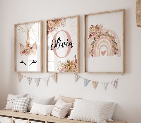 Rainbow Unicorn Bedroom, Nursery Wall Decor Neutral, Unicorn Nursery Ideas, Rose Gold Nursery, Boho Unicorn, Girl Nursery Wall Decor, Modern Nursery Wall Art, Wall Decor Neutral, Unicorn Wall Decor