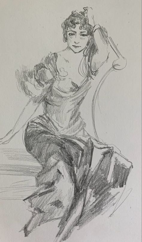 Sketches Of People Aesthetic, Ethereal Art Sketch, Character Drawings Sketches, Live Drawing Human Figures, Floating Person Drawing, Figure Study Reference, Realism Drawings, Female Sketches, Women Sketch