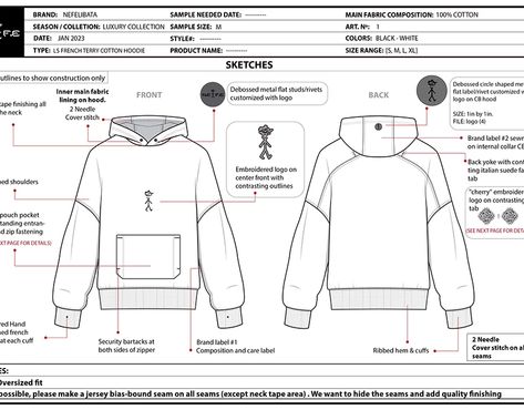 Hoodie tech pack sur Behance Tech Packs Fashion, Streetwear Tech Pack, Technical Drawings Fashion, Techpacks Fashion, Hoodie Sketches, Sweatshirt Technical Drawing, Hoodie Technical Drawing, Hoodie Layout, Hoodie Tech Pack