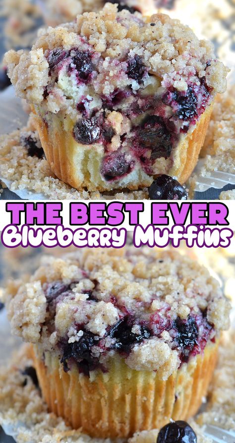 The image shows a close-up of a blueberry muffin with a sugar-crusted topping. The muffin has a golden-brown exterior, and you can see blueberries bursting with juiciness, their deep purple hues staining the surrounding cake. The texture of the muffin appears moist and fluffy with a streusel-like crumbly topping that glistens slightly, suggesting a sugary crunch. The focus is sharp, highlighting the textures and vibrant contrast between the golden cake and the dark blueberries. Blueberry Muffin Crumble Topping Recipe, Blue Muffins Recipe, Pound Cake Muffins Recipes, Best Blueberry Muffins With Streusel, Blueberry English Muffin Recipe, Blueberry Muffins With Strudel Topping, Whole Grain Blueberry Muffins, Blueberry Cobbler Muffins, Homemade Blueberry Muffins With Crumble