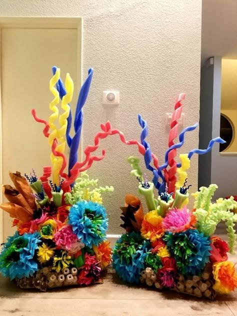 Under Water Party Decor, Under Water Decorations Sea Theme, Scuba Diving Into Friendship With God Vbs Crafts, Under The Sea Stage Decorations, Under The Sea Float, Under The Sea Diy Decorations, Sea Decoration Ideas Ocean Themes, Under The Sea Vbs Decorations, Under The Sea Decorations Diy