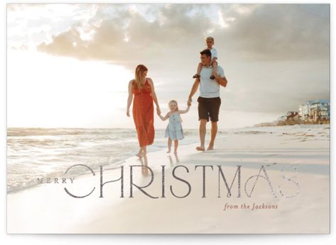 A simplistic one photo holiday card with graceful type and clean lines Beach Family Christmas Card, Florida Christmas Pictures, Beach Christmas Pictures Family, Beach Christmas Card Photo, Beach Christmas Pictures, Christmas Card Outfits, Christmas On The Beach, Beach Christmas Card, Christmas Card Pictures