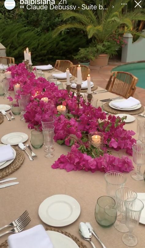 Bougainvillea Table Setting, Bugambilia Centerpiece, Buganvilla Wedding Decor, Bugambilia Wedding Decor, Bougainvillea Table Decor, Bougainvillea Centerpiece, Bugambilia Wedding, Bougainvillea Wedding, Flowers And Candles