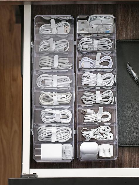 Cable Organizer Box For Power Cord, Phone Charger, Desktop Management | SHEIN USA Plastic Lattice, Cable Organizer Box, Cable Management Box, Cable Storage, Wire Storage, Cable Box, Desktop Storage, Cable Organizer, Linnet