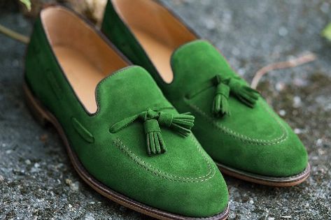 Green Loafers, Suede Leather Shoes, High Ankle Boots, Handmade Leather Shoes, Shoe Sole, Occasion Shoes, Leather Wear, Suede Tassel, Hand Craft