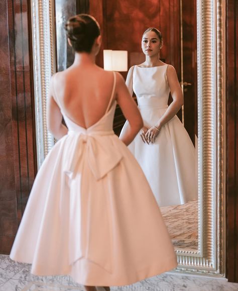 Made this Audrey Hepburn inspired little white dress for @maja and @rambonunez ‘s civil wedding. Best wishes Maja and Rambo! Styled my… | Instagram Dress For Proposal, Mid Length Wedding Dress, Wedding Best Wishes, Mark Bumgarner, Audrey Hepburn Inspired, Civil Wedding Dresses, Classy Wedding Dress, Dinner Dress Classy, Little White Dress