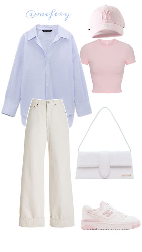 ny,new balance, jacquemus, blue short outfits,casual outfit,pastel pink,pastel blue,pastel colors outhit,girls outfit,hit,women outfit Blue Pastel Outfit, Outfit Ideas Hijab, Colors Outfit, Outfits Pastel, Ootd Women, Cottagecore Outfits, Pastel Outfit, Uni Outfits, Blue Pastel