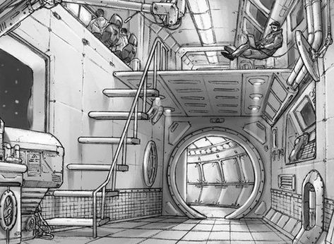 Sci fi drawing  of interior of space ship - artist unknown Sci Fi Room, Spaceship Drawing, Concept Art Landscape, Scifi Interior, Interior Concept Art, Art Spatial, Space Ships Concept, Spaceship Interior, Bg Design