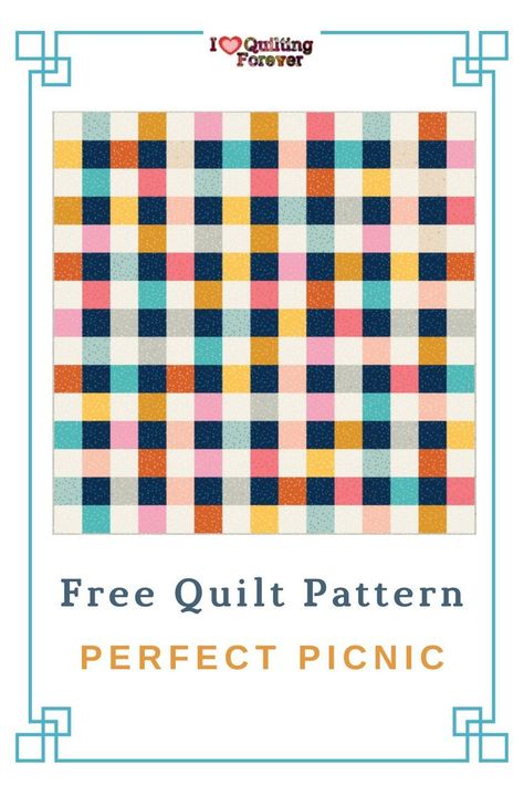 Free Quilt Pattern- Perfect Picnic Summer Quilt Summer Quilt Patterns, Picnic Quilt Pattern, Free Quilt Patterns For Beginners, Quilt Patterns For Beginners, Picnic Blanket Pattern, Picnic Summer, Charm Pack Quilts, Mini Quilt Patterns, Picnic Quilt