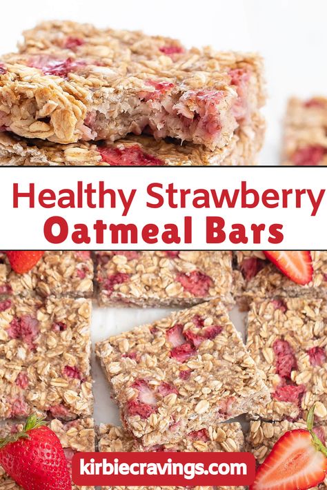 Strawberry Oat Bars Toddler, Strawberry Bars Healthy, Homemade Fruit Granola Bars, Strawberries And Cream Granola Bars, 4 Ingredient Oat Bars, Healthy Strawberry Oatmeal Bars, Strawberry Oatmeal Breakfast Bars, Recipes With Fresh Strawberries Healthy, Soft Baked Bars For Toddlers