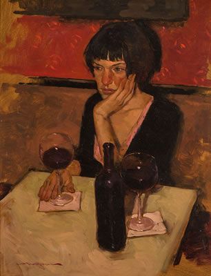 Joseph Lorusso, A Table, A Woman, Wine, Glass