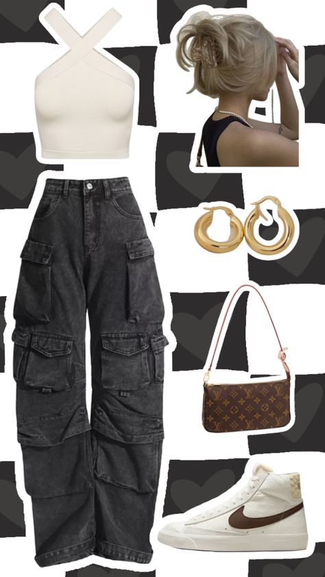 Cute and edgy #fashion #brown #black #cream #neutrals #outfit #outfitinspo #fashioninspo #styleinspo #hairstyle #louisvuitton #cargo #goldhoops #gold #fyp #trendy #styleboard #stylist Neutrals Outfit, Beige Bodysuit, Lunch Outfit, Cargo Outfit, Styled Outfits, Y2k Outfit Ideas, Cargo Pants Outfit, Beige Outfit, Aesthetic Outfit Ideas