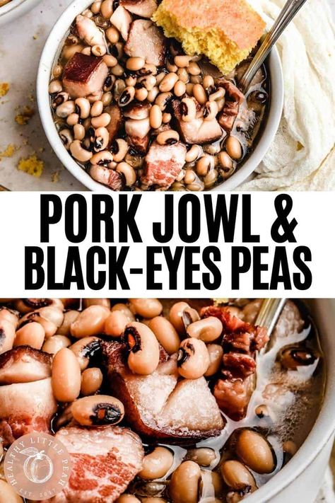 This cozy pork jowl with southern black-eyed peas recipe is the perfect comfort food for Sunday family dinner or any weeknight meal! Pork Jowl Recipe, Southern Black Eyed Peas, Sunday Family Dinner, Pork Jowl, Black Eyed Peas Recipe, Peas Recipe, Pea Recipes, Smoked Pork, Gluten Free Recipes Easy