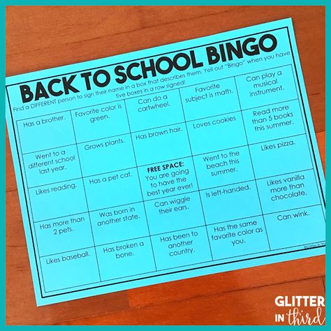 Simple and Easy Activities to Welcome Kids Back to School | Glitter in Third Back To School Games, Back To School Bingo, School Games For Kids, School Icebreakers, Ice Breaking, 2023 School, Classroom Procedures, Classroom Tips, Icebreaker Activities