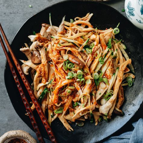 Bang Bang King Oyster Mushrooms Recipe | Epicurious Oyster Mushroom Stir Fry, King Oyster Mushroom Recipe, Vegetarian Chinese Recipes, King Oyster Mushroom, Oyster Mushroom Recipe, King Oyster Mushrooms, Mushroom Stir Fry, King Oyster, Vegetarian Comfort Food