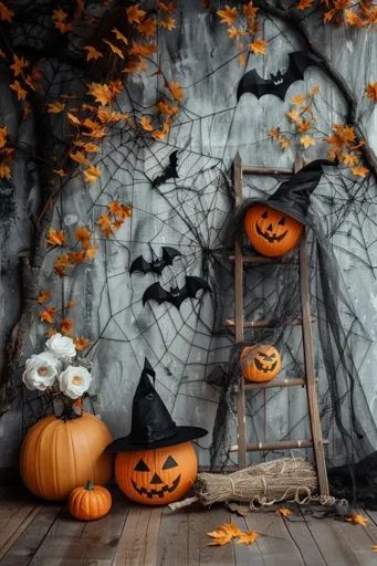 ↑↑↑ Larger size on website 🔸 A rustic Halloween scene with pumpkins, a witch's hat, a ladder, and a broom. A large pumpkin with a 🔸 From Midjourney AI Image Witch Broom Aesthetic, Halloween Aesthetic Witch, Harvest Aesthetic, Witch Aesthetics, Spooky Wallpaper, Pumpkins For Halloween, Happy Halloween Pictures, Witches Hats, Halloween Wallpaper Cute