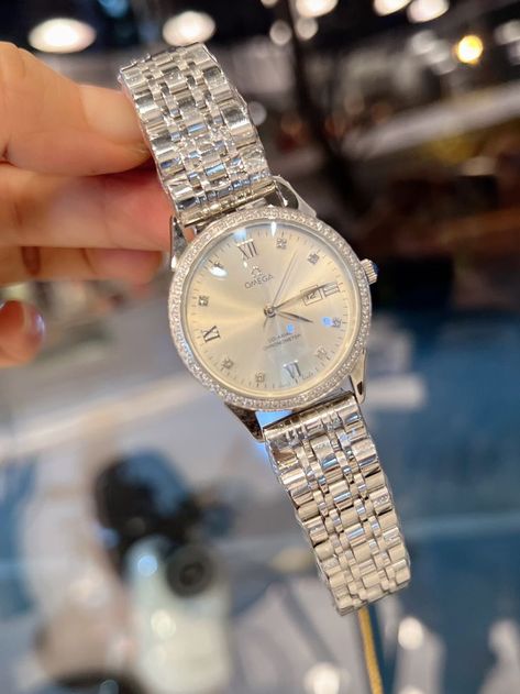 Silver Watch For Ladies, Sparkly Silver Watch, Sparkly Watches Women, Female Watches Classic, Womens Omega Watch, Silver Watch Aesthetic Women, Womens Silver Watches, Women Watches Classy Elegant Silver, Nice Watches For Women