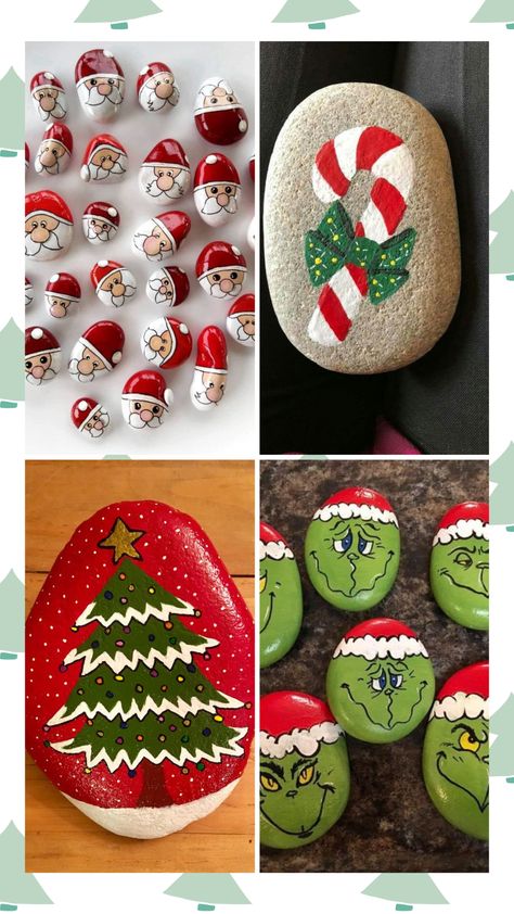 30 CUTE CHRISTMAS ROCK PAINTING IDEAS - Nikki's Plate Christmas Crafts Kids Ornaments, Christmas Rock Painting Ideas, Christmas Rock Painting, Christmas Pebble Art, Girls Night Crafts, Arte Aesthetic, Rock Painting Ideas, Stone Art Painting, Christmas Arts And Crafts