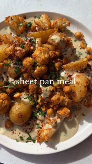 Chickpea Recipes Dinner, Roasted Cauliflower Chickpea, Chickpea Potato, Plant Protein Sources, Carleigh Bodrug, Cauliflower Chickpea, Low Fat Vegan Recipes, Potato Bowl, Vegan Plan