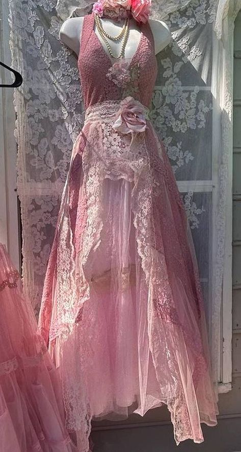 Not coming full time Pink Prom Dress Vintage, Shein Fairy Dress, Vintage Pink Wedding Dress, Pink Witch Dress, Pink Fairy Outfit, Pink Whimsigoth, Boho Pink Dress, Fairytale Dress Aesthetic, Colourful Wedding Dress