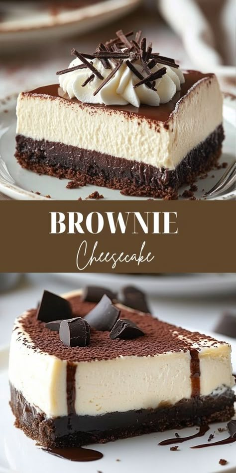 🍫 Indulge in the ultimate dessert experience with Brownie Bottom Cheesecake! This decadent treat combines a rich, fudgy brownie base with a creamy cheesecake layer, creating a perfect harmony of flavors and textures. It's the ideal dessert for chocolate lovers and a showstopper for any occasion.  👉 Try this irresistible brownie bottom cheesecake recipe today and satisfy your sweet cravings!  #BrownieBottomCheesecake Brownie Bottom Cheesecake Recipe, Brownie Bottom Cheesecake, Cheesecake Layer, Fudgy Brownie, Sweet Cravings, Creamy Cheesecake, Cheesecake Recipe, Interesting Food Recipes, Dessert Bars