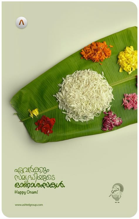 Happy Onam! The celebration of Onam is all synonymous with pookalam on the floor, children on swings, tiger clad men with hunters behind them and people enjoying sadhyas with family! Ashtel Group of Companies ushers all of you with an abundance of joy, good health and immense prosperity this festive season! Onam Poster Ideas, Onam Festival Social Media Post, Onam Sadhya Poster, Onam Social Media Post, Creative Onam Poster Design, Pookalam Design Onam With Theme, Happy Onam Creative Ads, Onam Festival Poster, Happy Onam Creative