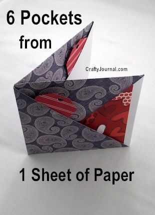 Fold 6 Pockets from 1 Sheet of Paper by Crafty Journal Mini Albümler, Paper Pocket, Folding Origami, Journal Stuff, Diy Papier, Quiet Books, Fancy Fold Cards, Paper Book, Paper Folding