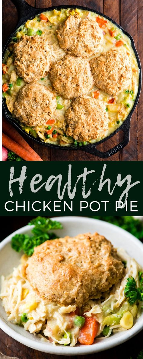 Whole Wheat Chicken Pot Pie, Healthy Chicken And Biscuits, Healthy Chicken Pot Pie With Biscuits, Clean Chicken Pot Pie Recipe, Pot Pie Recipe Healthy, Chicken Pot Pie Healthy Easy, Healthy Chicken Pie Recipe, Lightened Up Chicken Pot Pie, Healthy Chicken Pie