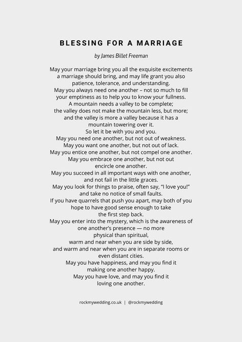 Blessing For A Marriage by James Billet Freeman wedding reading | wedding reading ideas for your ceremony | modern wedding reading | free downloadable PDF wedding reading | wedding ceremony | Rock My Wedding Readings About Marriage, Wedding Poems For The Couple Marriage, Unique Wedding Ceremony Readings, Wedding Readings From Books, Marriage Readings For Ceremony, Spiritual Wedding Readings, Ceremony Readings Nontraditional, Marriage Poems Ceremony Readings, Modern Wedding Readings