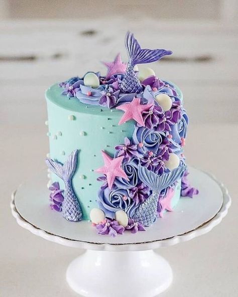 Sirenita Cake, Mermaid Decorations, 6th Birthday Cakes, Purple Cake, Little Mermaid Cakes, Mermaid Birthday Party Decorations, Mermaid Theme Birthday Party, Mermaid Cupcakes, Mermaid Birthday Cakes