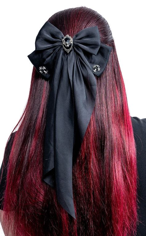 Night Of The Dead Bow Hairclip-Cold Black Heart-Tragic Beautiful Night Of The Dead, Dark Red Wedding, Gothic Hair Accessories, Gothic Hair, Beautiful Butterfly Photography, Hair Charms, Gothic Hairstyles, Goth Accessories, Goth Hair