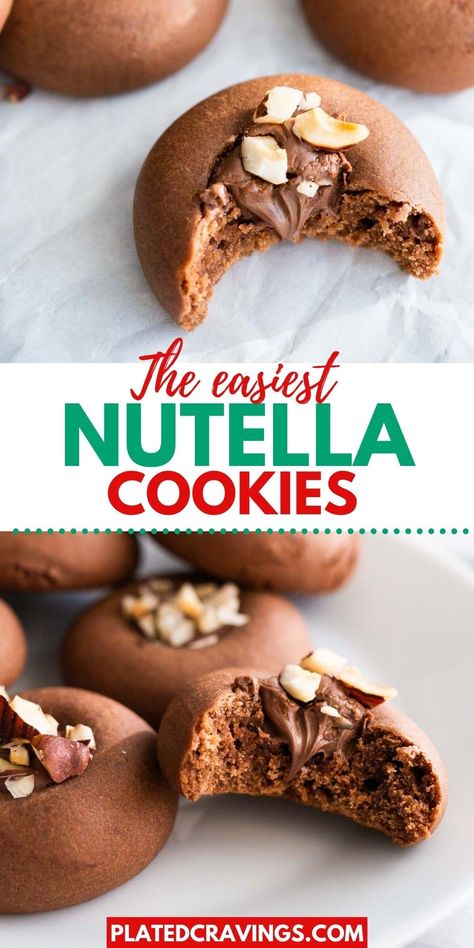 Chewy Nutella Cookies, Nutella Soft Cookies, Cookies With Nutella Recipes, Christmas Cookies Nutella, Nutella Shortbread Cookies, Nutella Christmas Cookies, Hazelnut Cookies Recipes, Easy Nutella Cookies, Nutella Filled Cookies