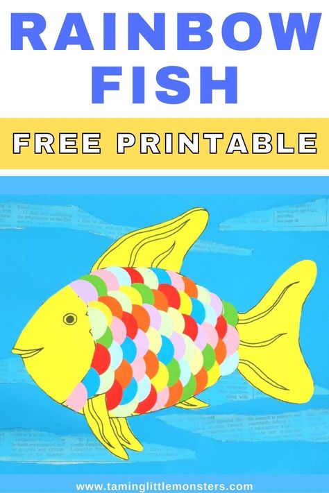 Free Rainbow Fish Printable Template for Kids. A fun, summer themed arts and crafts activity for toddlers, preschoolers and kindergarteners. #summer #artsandcrafts #freeprintables #toddlers #preschoolers #kindergarteners Rainbow Fish Free Printable, Rainbow Fish Template Free Printable, Rainbow Fish Kindergarten Activities, Preschool Fish Template Free Printable, Rainbow Fish Sharing Activity, Rainbow Fish Template, Rainbow Fish Book Activities, Rainbow Fish Coloring Page, Rainbow Fish Activities