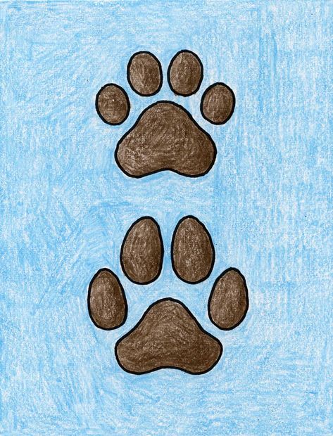 How to Draw a Paw Print for a Dog & Cat: Easy Step-by-Step Art Lesson for Kids Cartoon Paw Print, Dog Paw Drawing Easy, Dog Paintings Easy, Paw Print Drawing, Draw A Leaf, Van Gogh Coloring, Dog Paw Drawing, Collaborative Mural, Paw Drawing