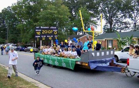 Homecoming Float Ideas                                                       … Football Parade Float, Homecoming Float Ideas, Parade Float Diy, Sports Vbs, Parade Float Decorations, Christmas Parade Floats, Homecoming Floats, Parade Ideas, Football Spirit