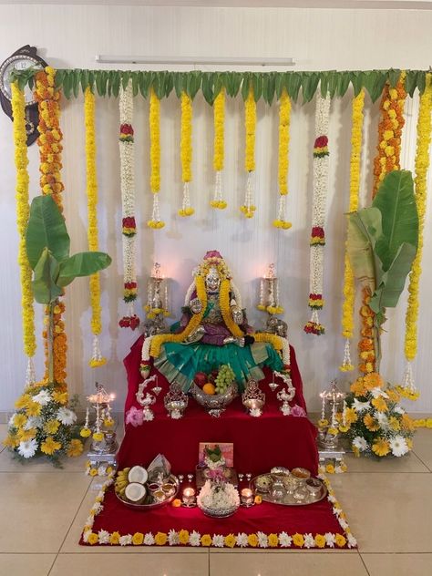 Simple Decoration For Pooja At Home, Home Pooja Decoration, Simple Puja Decoration At Home, Varamahalaxmi Pooja Decoration, Sundarkand Decoration, Varmahalaxmi Decoration, Vara Lakshmi Pooja Decoration, Mahalakshmi Decoration At Home, Laxmi Pooja Decoration At Home