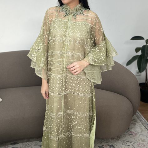 Loose silhouette dresses made from embroidered organza by @klambi.ananta Kanaya Dress available in 2 colors Pink and Sage Green. Available at Dresshaus.com Green Filipiniana, Embroidered Organza, Dress Silhouette, Kebaya, 2 Colours, Sage Green, Dress Making, Green, Dresses