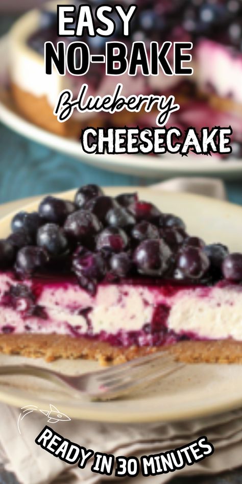 Easy No-bake blueberry cheesecake Blueberry Cheesecake Recipes No Bake, No Bake Fruit Cheesecake, Sour Cream Recipes Easy, Blueberry No Bake Cheesecake, Blueberry Cheesecake No Bake, No Bake Blueberry Cheesecake Recipe, Blueberry Topping For Cheesecake, White Chocolate Blueberry Cheesecake, Strawberry Cheesecake No Bake