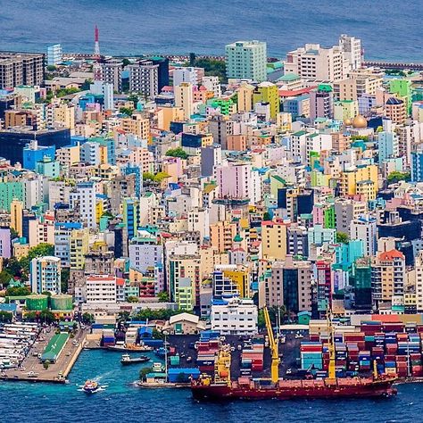 So colorful! ✈️ What's your favorite city to view from the sky?  Photo by #MatadorN @nodestinations, flying over Male, the capital of the Maldives. Thanks for sharing the #travelstoke! Maldives City, Male City, Male Maldives, Visit Maldives, Maldives Travel, Sky Photos, The Maldives, City Landscape, Favorite City