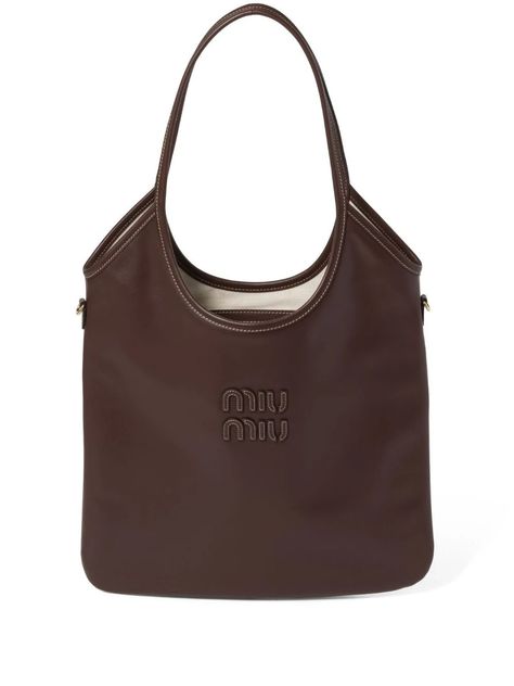 Shop Miu Miu IVY leather bag Miu Miu Shoulder Bag, Miu Miu Bag, Brown Tote, Chanel 2, Iconic Bags, Dolce E Gabbana, Van Cleef Arpels, Flat Boots, Ballet Flat Shoes