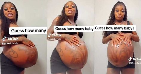 A pregnant woman has gone viral on the TikTok app after showing off her big baby bump. She asked netizens to guess how many children she was expecting. Heavily Pregnant Belly, Pregnant Belly Huge, Big Pregnant, Tiktok App, Heavily Pregnant, Baby Bump Pictures, Bump Pictures, Third Pregnancy, Baby Bump Photos