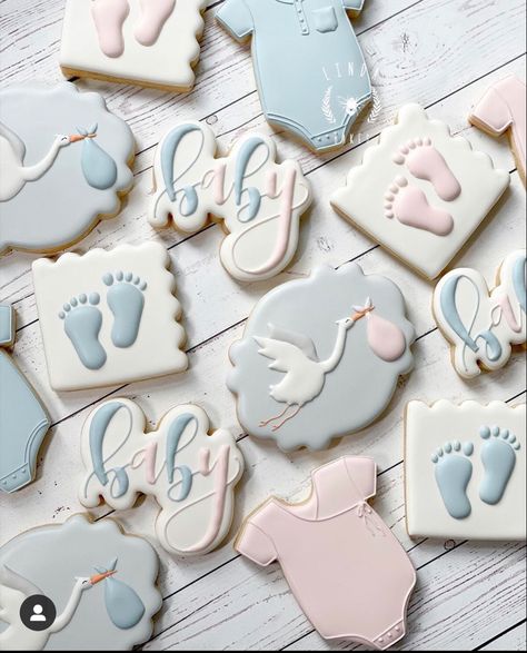 Gender Reveal Cookies, Baby Stork, Gender Reveal Themes, Gender Reveal Cake, Baby Cookies, Baby Themes, Baby Gender Reveal, Baby Shower Cookies, Baby Reveal