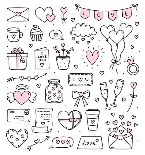 Valentines Day Love Letters, Valentines Day Doodles, Valentine Drawing, Valentine Doodle, Valentines Day Drawing, Cute Easy Doodles, Arte Doodle, Heart Doodle, Love Scrapbook