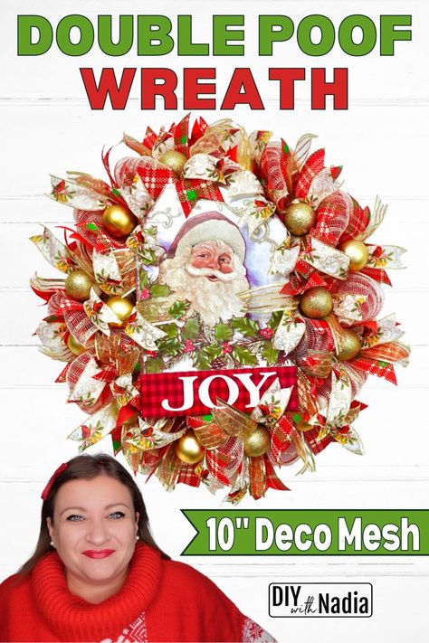 Deco Mesh Christmas Wreaths Diy How To Make, Santa Wreath Deco Mesh, Wreath Tutorial Christmas, Deco Mesh Christmas Wreaths Diy, Santa Wreath Diy, Christmas Wreath Tutorial, Deco Mesh Christmas Wreath, Wreath Making Tutorials, Christmas Wreath Diy