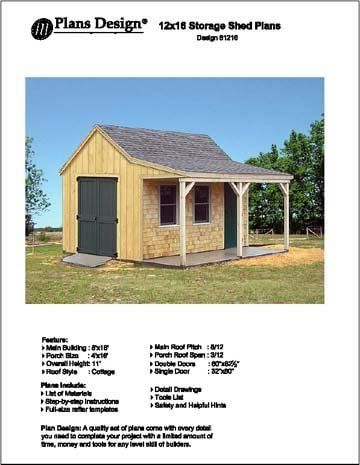 12' X 16' Cottage Storage Shed with Porch, Project Plans 81216 - Woodworking Project Plans - Amazon.com Small Shed, Shed With Porch, Shed Plans 12x16, Wood Shed Plans, Shed Construction, Shed Building, Porch Plans, Shed Building Plans, Diy Shed Plans