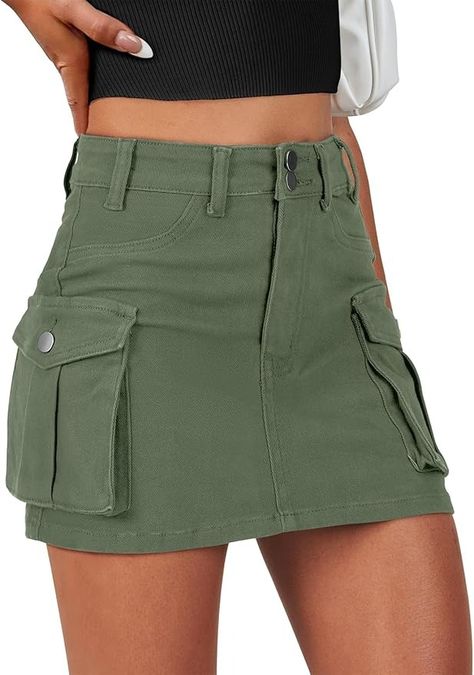 Amazon.com: ANRABESS Cargo Skirt Women Button Mini Skirt with Pocket Y2k Bodycon 2024 Trendy Denim Jean Short Skirts Deep Green Medium : Clothing, Shoes & Jewelry Green Cargo Skirt, Mini Denim Shorts, Trendy Denim, Jean Short, Cargo Skirt, Bodycon Fashion, Women Cargos, Skirt Women, Skirts With Pockets